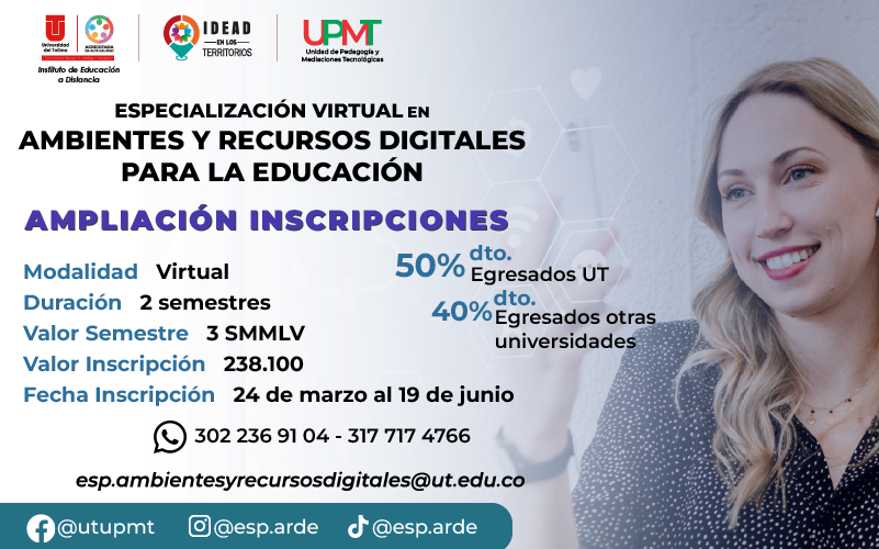 Inscripciones abiertas Especialización Virtual en Ambientes y Recursos Digitales para la Educación