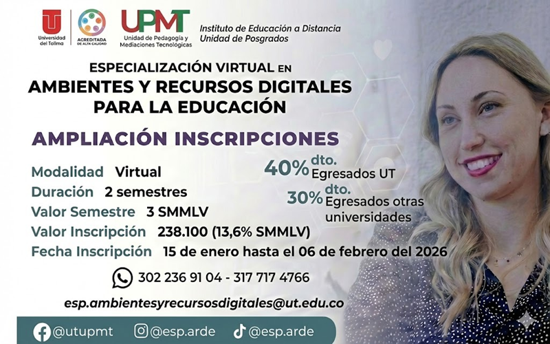 Inscripciones abiertas Especialización Virtual en Ambientes y Recursos Digitales para la Educación